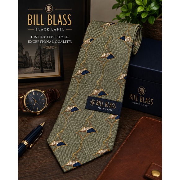 bill blass Other - Bill Blass Black Label Men's 100% Silk Tie Sage Green Navy Geometric Abstract